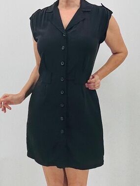 Vintage 90s Coldwater Creek Minimalist Utilitarian Classic 100% Silk Shirt Dress